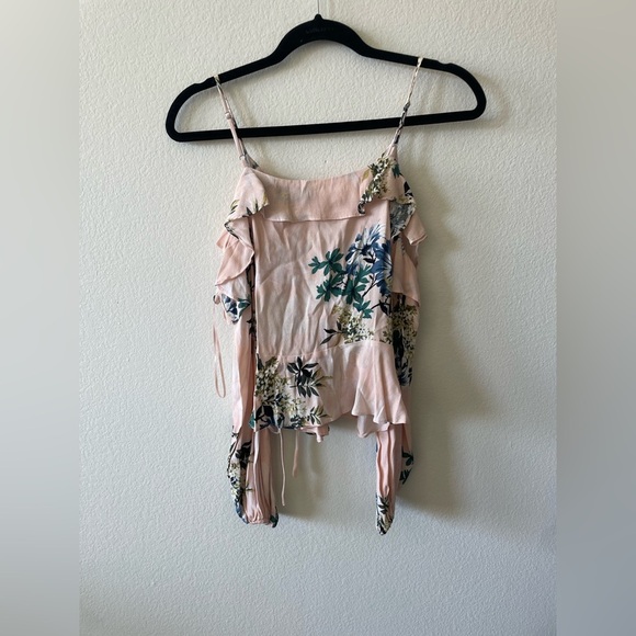 ASTR the label pink and blue floral spaghetti strap tank top with sleeves - Picture 3 of 3